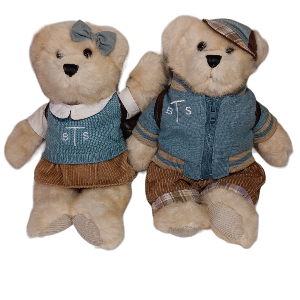 Teddy Bear Couple BTS Back to School Boy Girl Stuffed Animals Vintage Plush 11"
